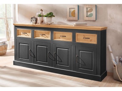 Balcão buffet aparador de madeira cinza grafite e cera com 4 portas e 4 gavetas  | Coleção England